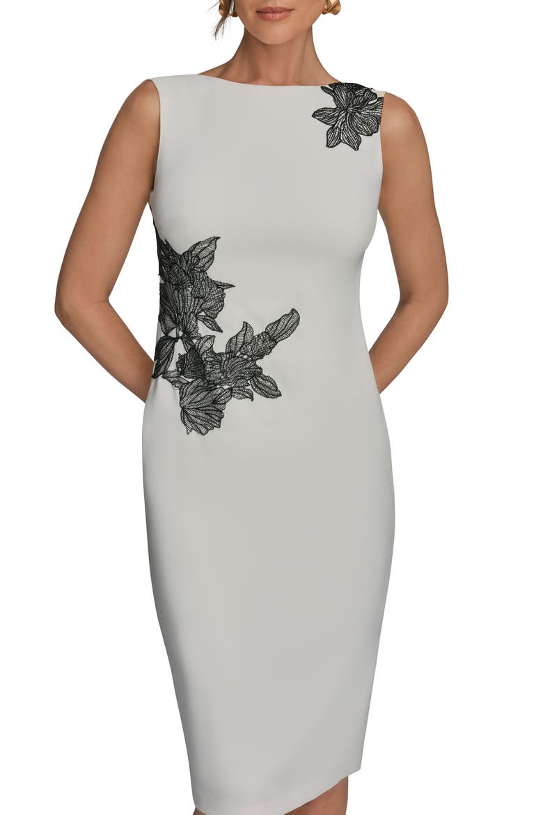 Embroidered Sheath Dress, Alternate, color, CREAM/ BLACK
