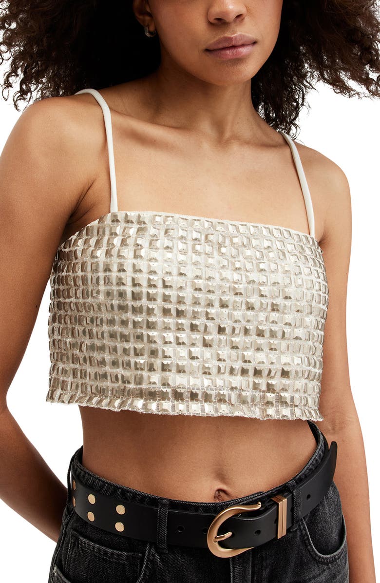 AllSaints Embellished Crop Top, Alternate, color, White/ Gold