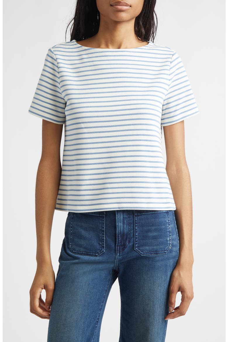 Hovey Stripe Boat Neck T-Shirt, Main, color, DOVE LAKE MIST