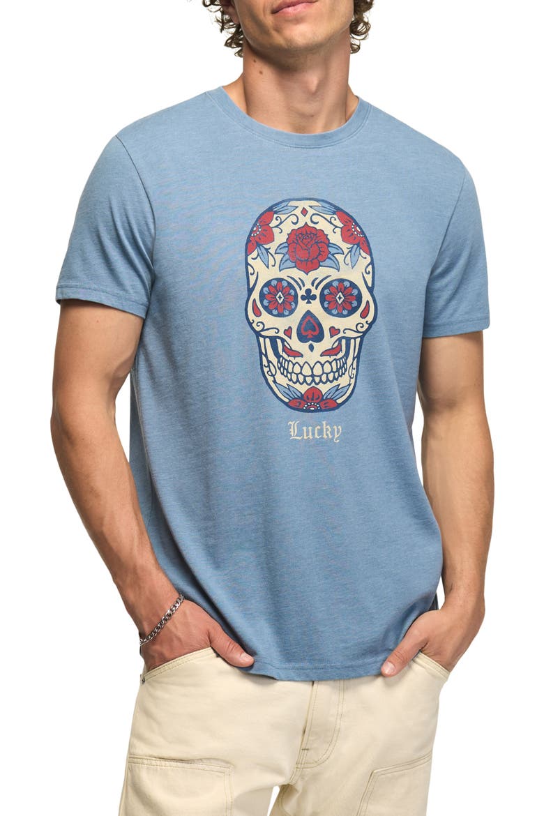 Sugar Skull Cotton Blend Graphic T-Shirt, Main, color, CORONET BLUE