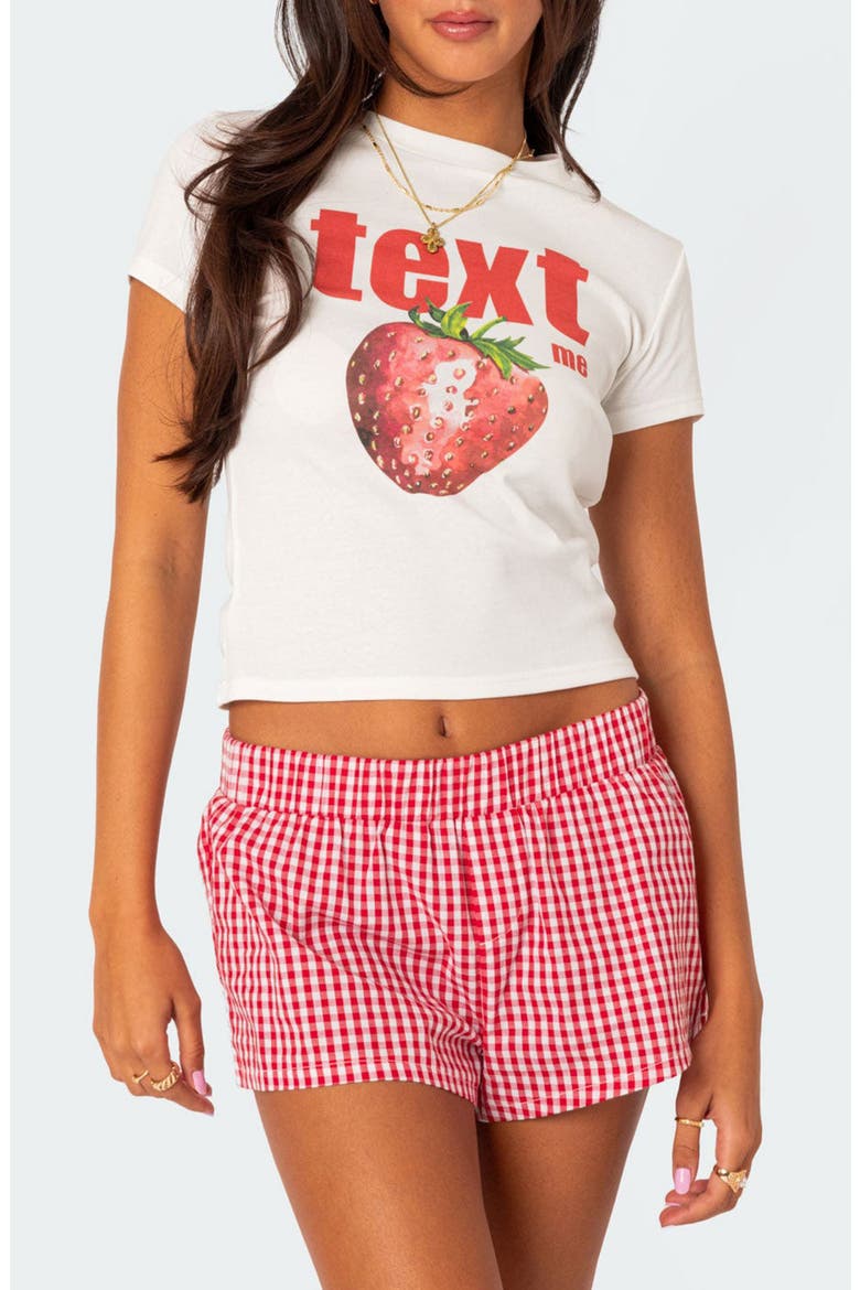 Text Me Strawberry Graphic T-Shirt, Main, color, WHITE