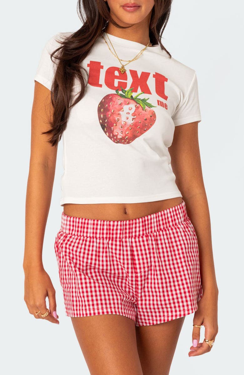 EDIKTED Text Me Strawberry Graphic T-Shirt, Main, color, White