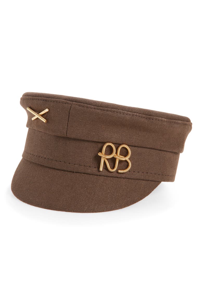 Logo Embellished Canvas Newsboy Cap, Main, color, BROWN