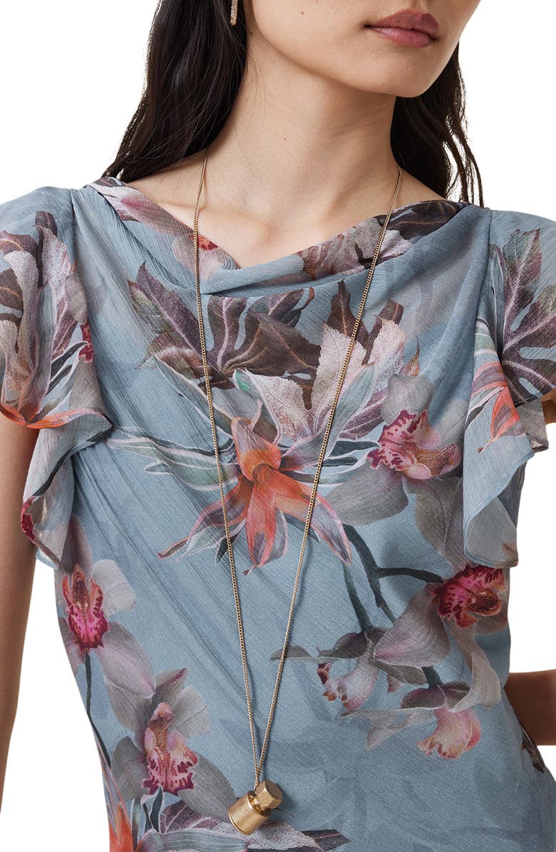 AllSaints Floral Ruffle Maxi Dress, Alternate, color, Adena Dusty Blue