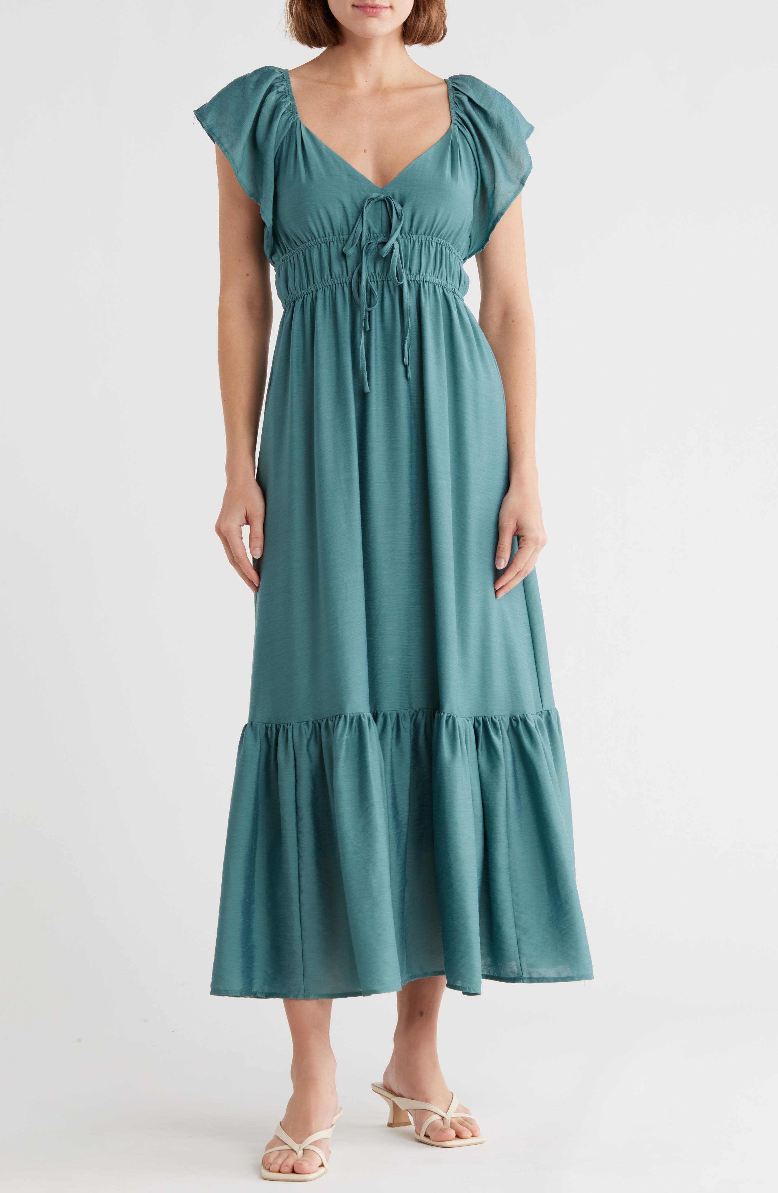 Blu Pepper Sweatheart Neck Shirred Maxi Dress