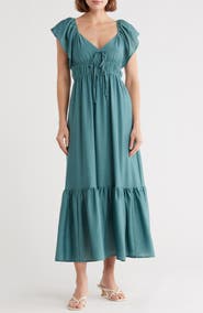 Blu Pepper Sweatheart Neck Shirred Maxi Dress