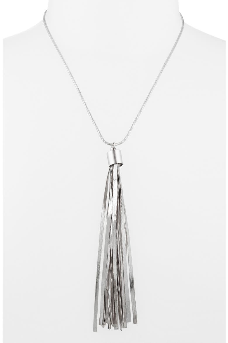 Snake Chain Tassel Pendant Necklace, Alternate, color, SILVER