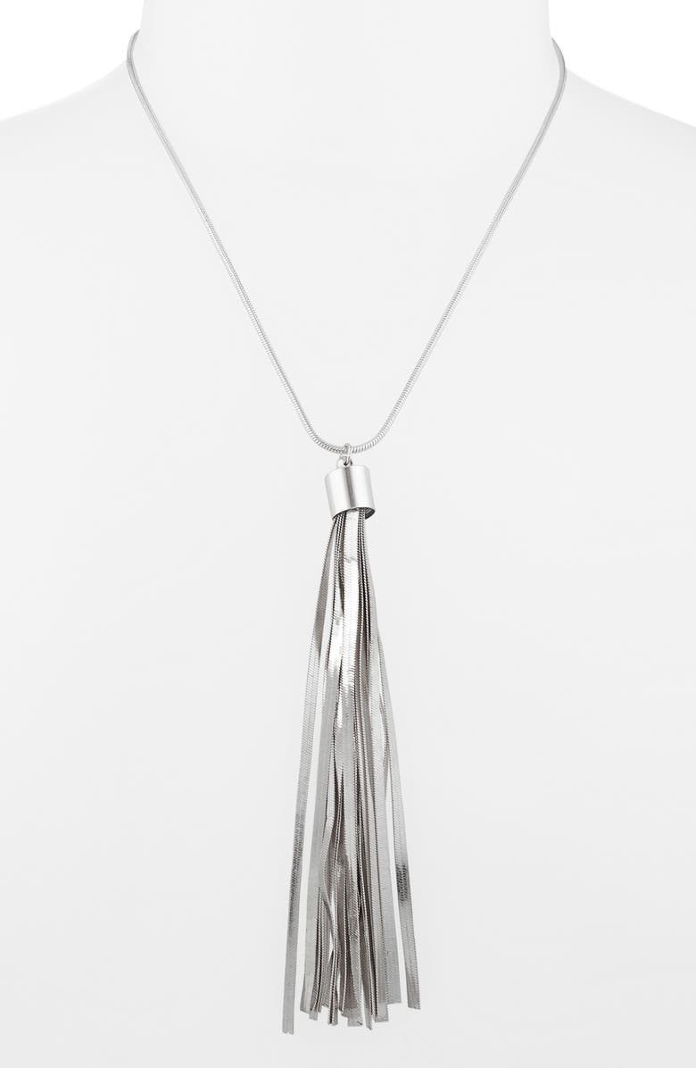 NORDSTROM RACK Snake Chain Tassel Pendant Necklace, Alternate, color, Silver