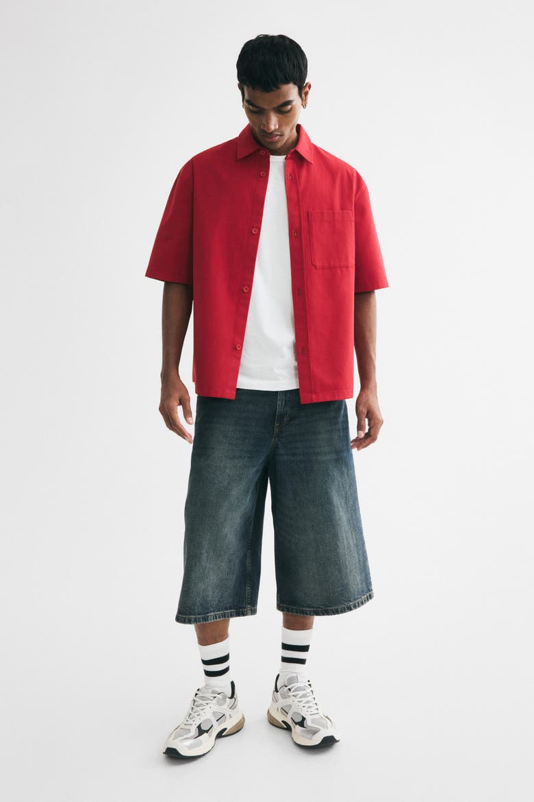 Relaxed-fit Embroidered-motif Cotton Shirt, Alternate, color, Red/Drive District