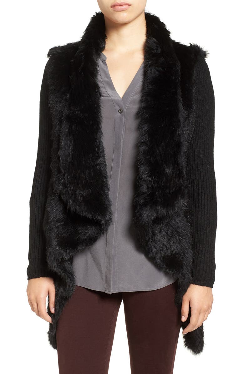 Love Token Genuine Rabbit Fur Jacket with Knit Sleeves, Main, color, 