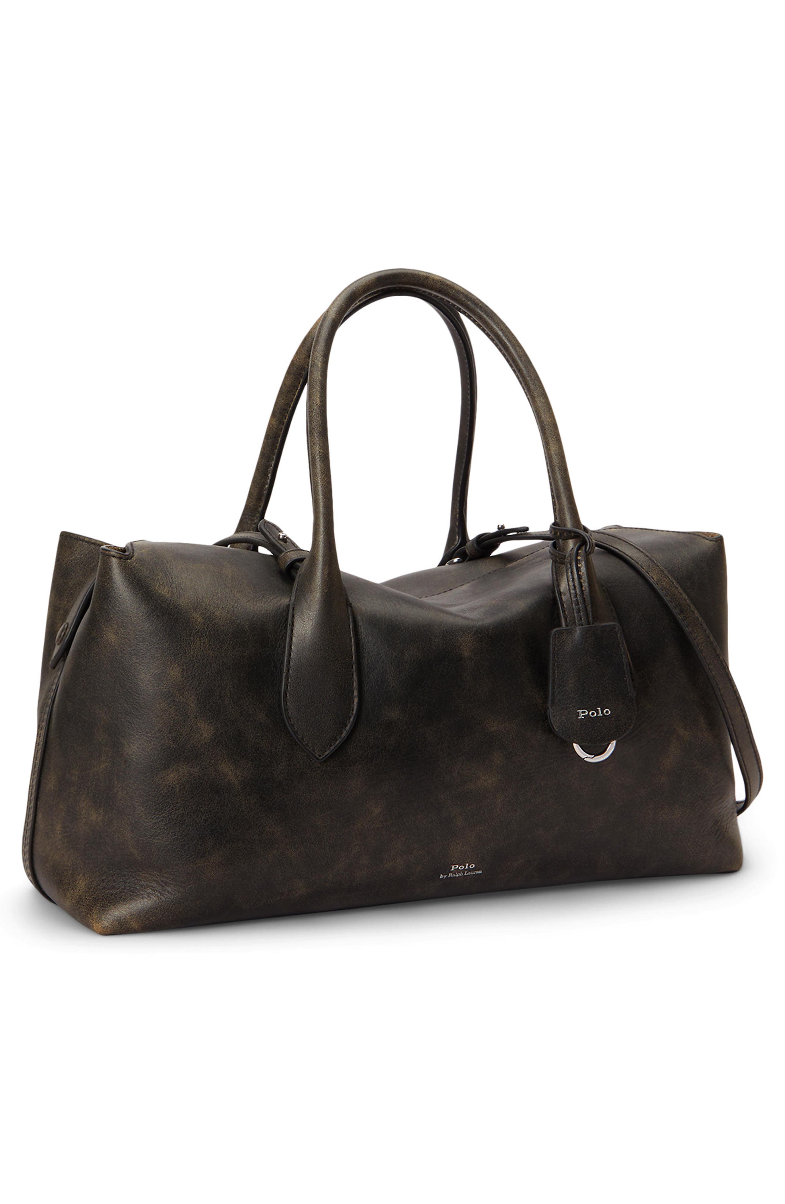 Distressed Leather Satchel, Alternate, color, STONE/ BLACK