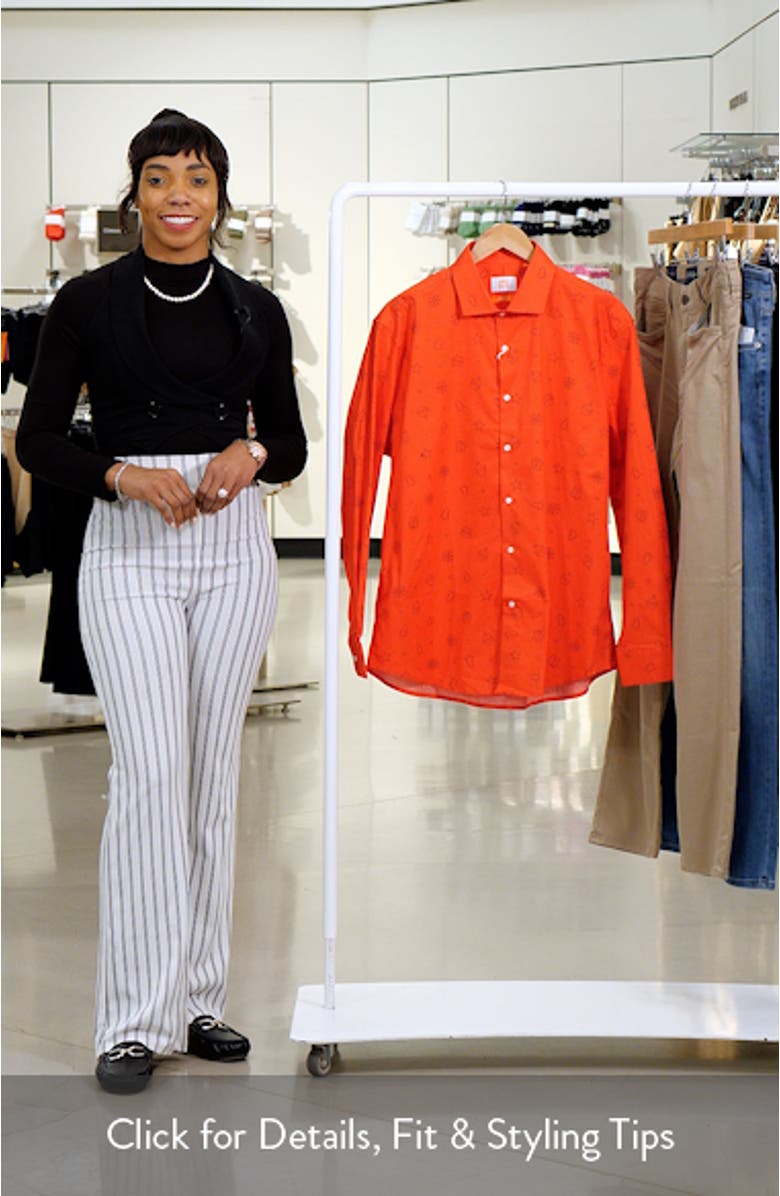 Christmas Icons Red Stretch Button-Up Shirt, sales video thumbnail