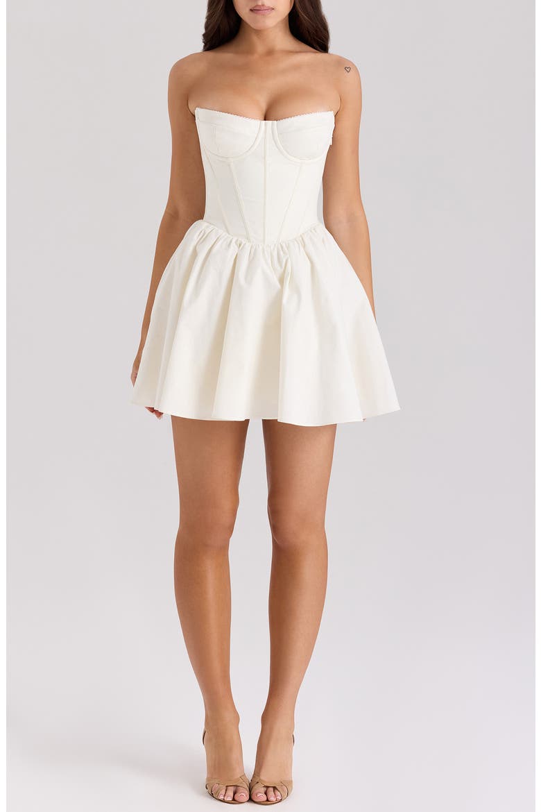 kristiana ivory cotton strapless corset mini dress Kristiana Strapless Stretch Cotton Cocktail Minidress (Women)