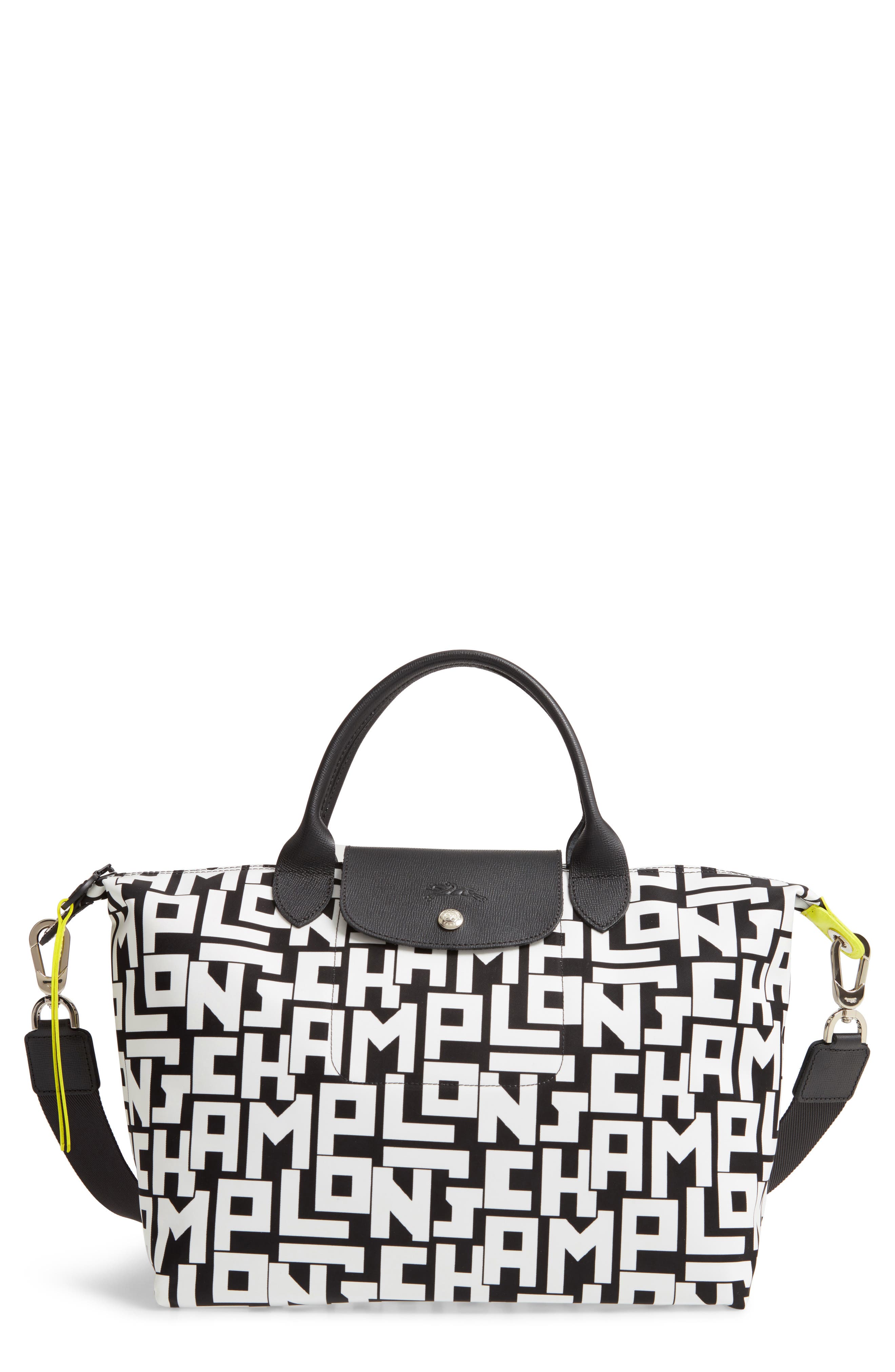Medium Le Pliage Logo Nylon Tote, Main, color, BLACK/ WHITE