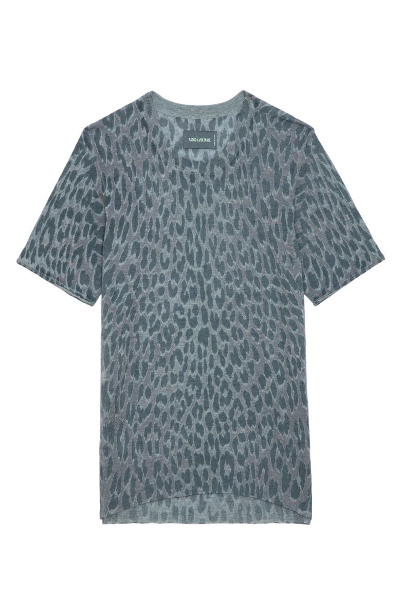 Zadig & Voltaire Ida Leopard Pattern Short Sleeve Cashmere Sweater, Alternate, color, 