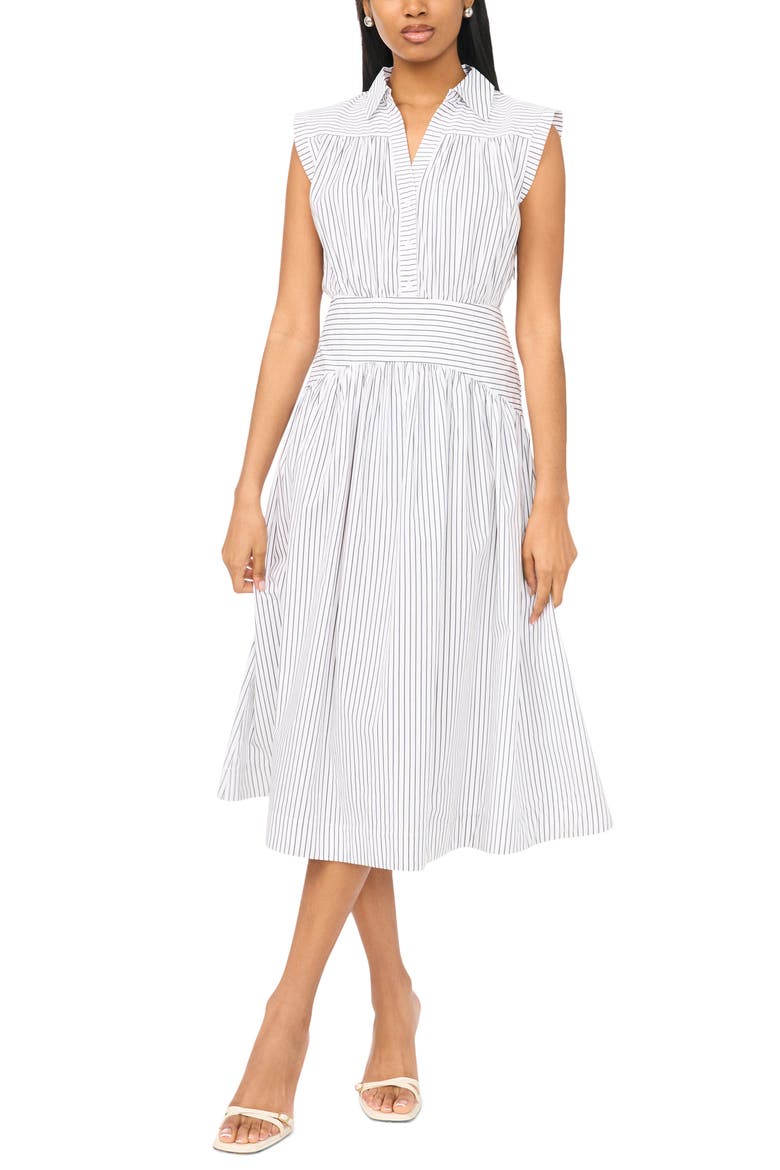 Sleeveless Cotton Poplin Fit & Flare Shirtdress, Main, color, IRON GATE