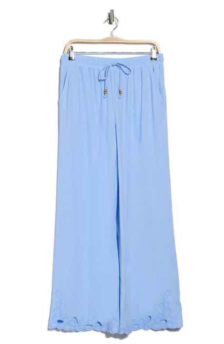Ellen Tracy Embroidered Eyelet Hem Wide Leg Pull-On Pants