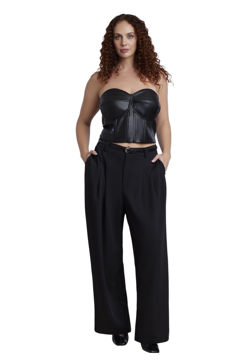 Faux Leather Lace Up Bustier Top (plus), Alternate, color, BLACK ONYX