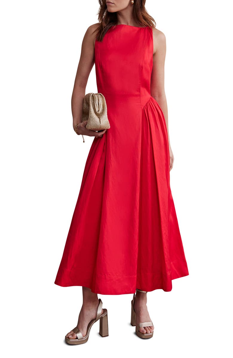 MINT VELVET Full Skirt Linen Dress, Main, color, Red