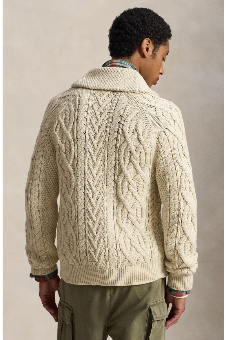 Shawl Collar Cable Knit Cardigan, Alternate, color, CREAM MULT