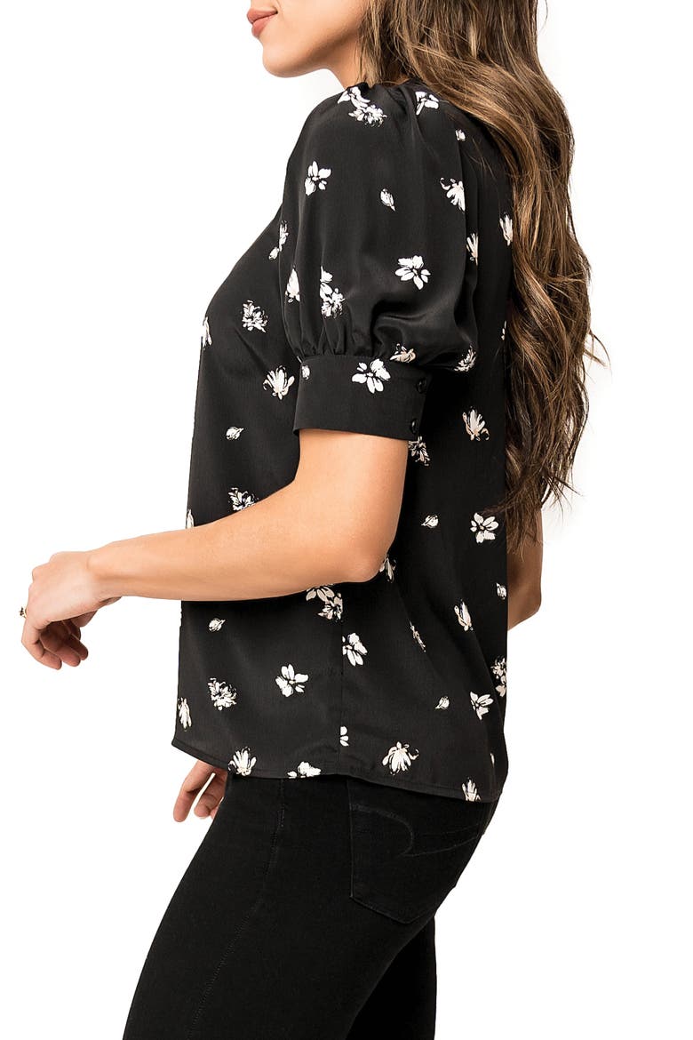 Floral Print Woven Henley Blouse, Alternate, color, BLK FLRL