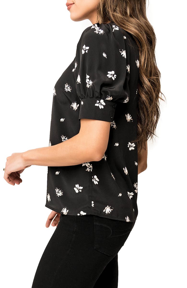GIBSONLOOK Floral Print Woven Henley Blouse, Alternate, color, Black Floral