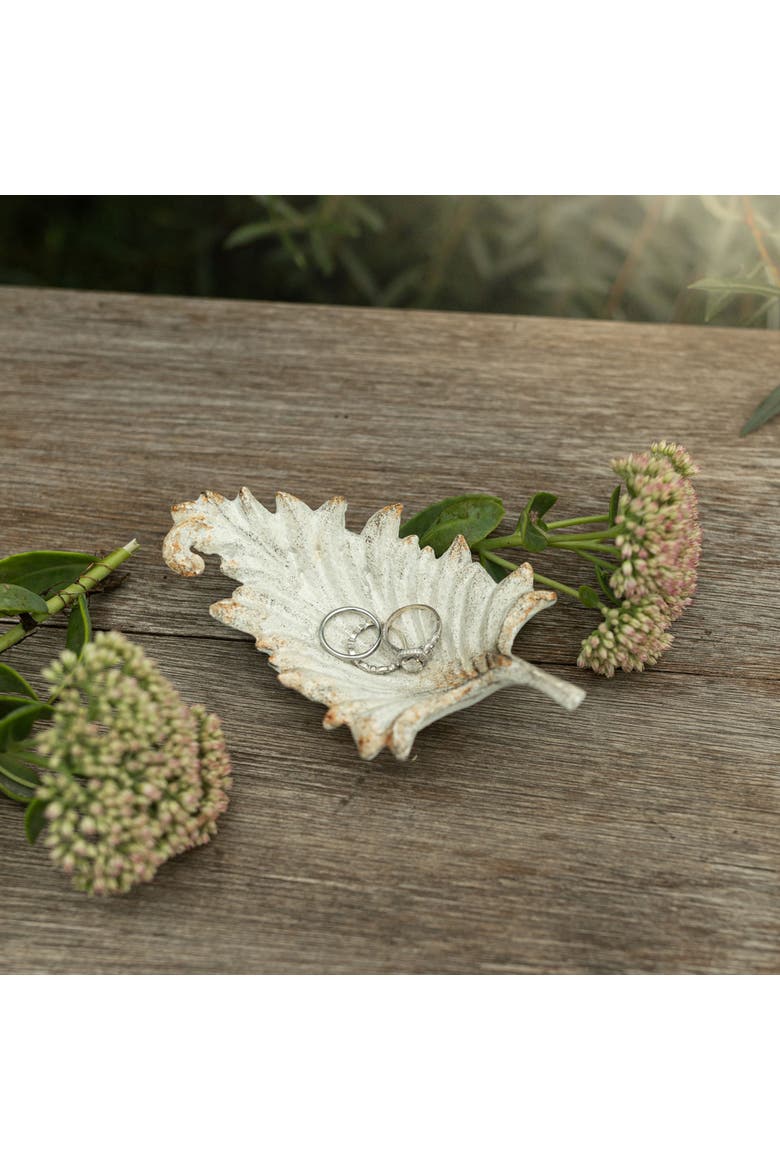 Leaf Trinket Dish Antique White Cast Iron, Alternate, color, White
