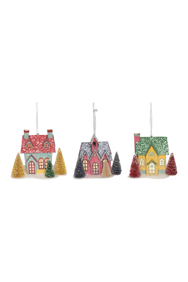 Boho Christmas Houses Ornament Set of 3, Main, color, Green