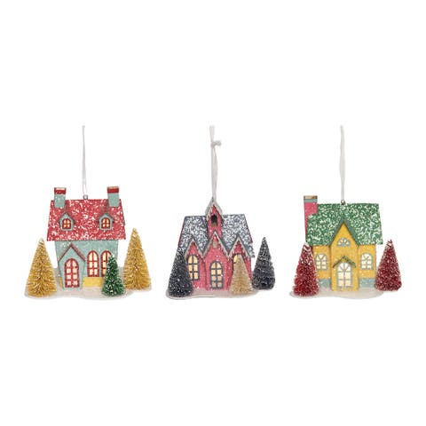 Boho Christmas Houses Ornament Set of 3