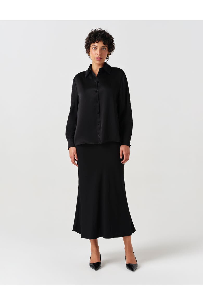 Lyra Crepe Midi Skirt, Alternate, color, Black
