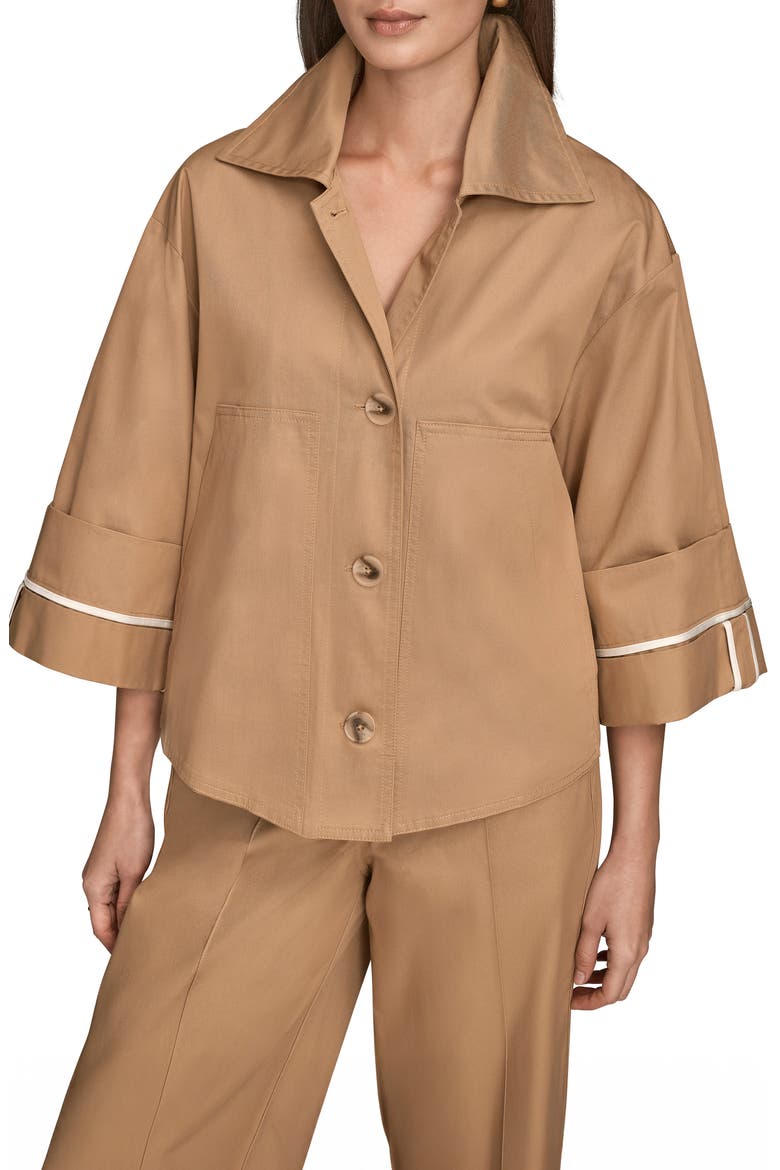 Button Front Cotton Twill Jacket, Main, color, FAWN