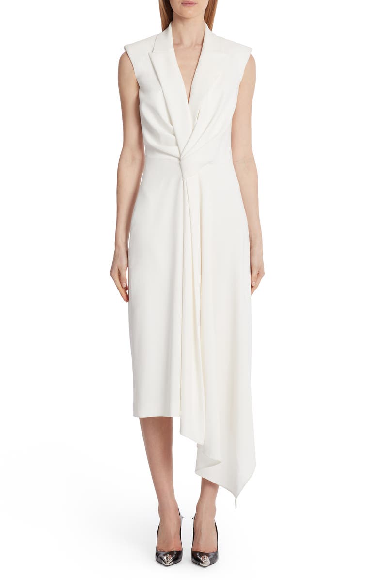 McQueen Alexander McQueen Gathered Asymmetrical Midi Sheath Dress, Main, color, 