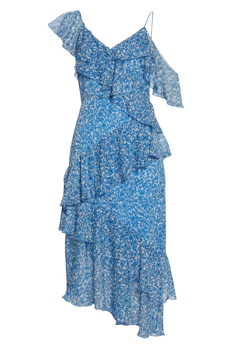Olympia Asymmetrical Ruffle Dress, Alternate, color, HEPATICA WHITE/ CORNFLOWER