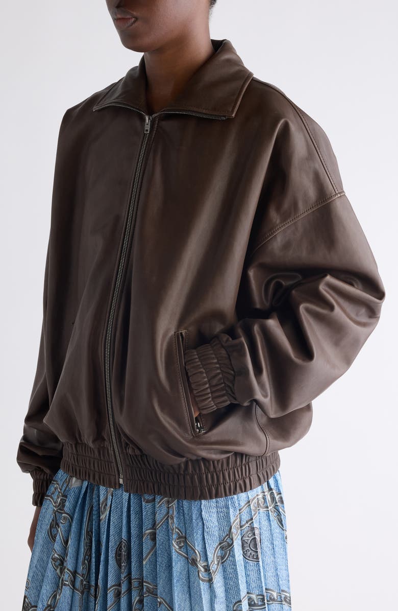 Acne Studios Lambskin Leather Blouson Jacket, Alternate, color, Dark Brown