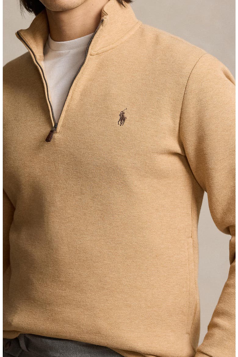 Double Knit Jacquard Quarter Zip Top, Alternate, color, CLASSIC CAMEL HEATHER