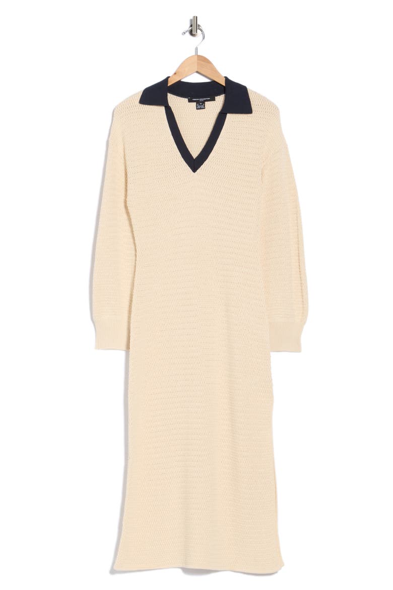 Mozart Contrast Collar Long Sleeve Midi Sweater Dress, Alternate, color, ECRU