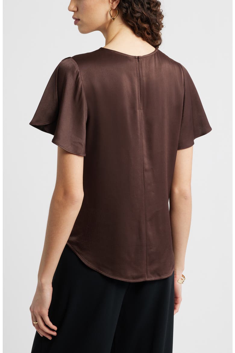 Flutter Sleeve Satin Top, Alternate, color, BROWN COFFEE