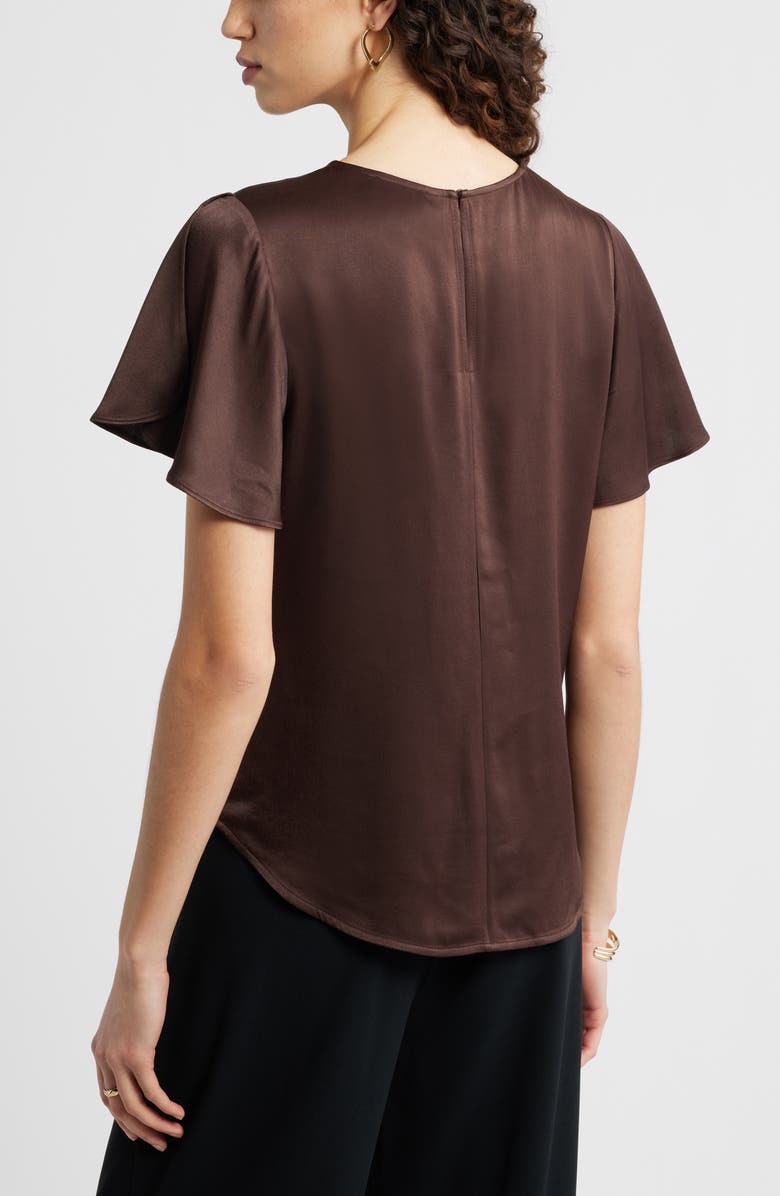 Nordstrom Flutter Sleeve Satin Top, Alternate, color, Brown Coffee