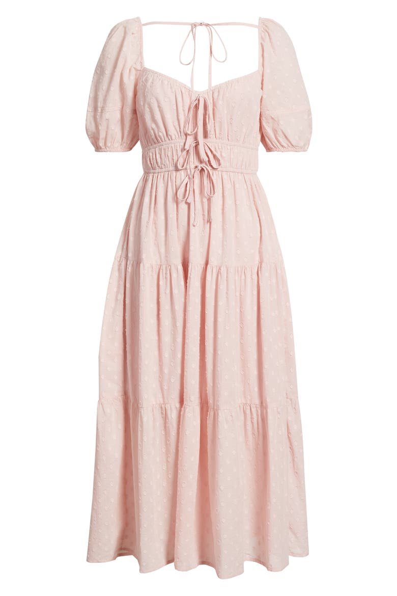Puff Sleeve Tiered Cotton Midi Dress, Alternate, color, PINK