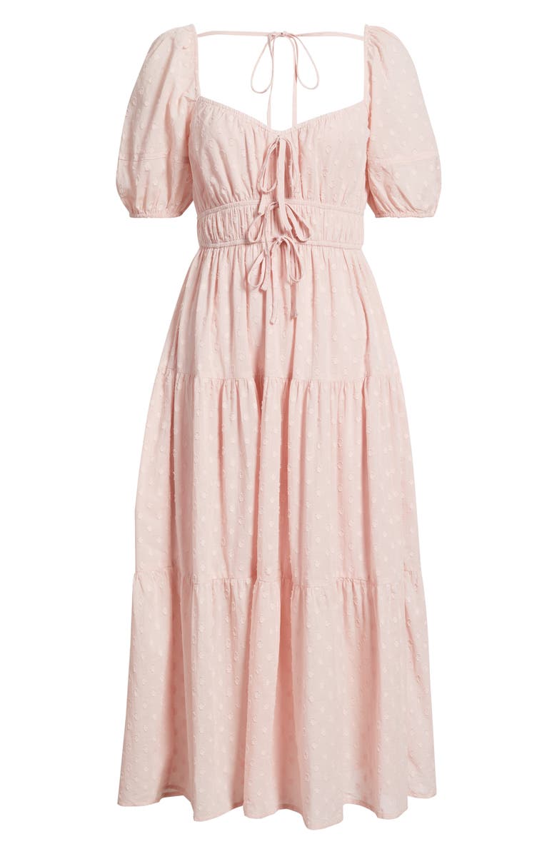 Blu Pepper Puff Sleeve Tiered Cotton Midi Dress, Alternate, color, Pink
