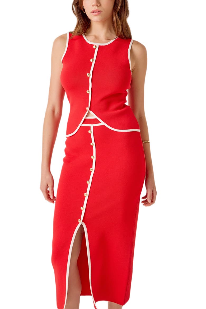 Contrast Knit Vest, Alternate, color, RED/ IVORY