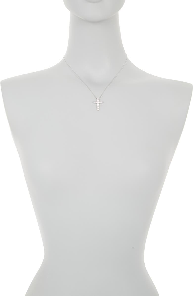 SUZY LEVIAN Sterling Silver White Cubic Zirconia Cross Pendant Necklace, Alternate, color, 