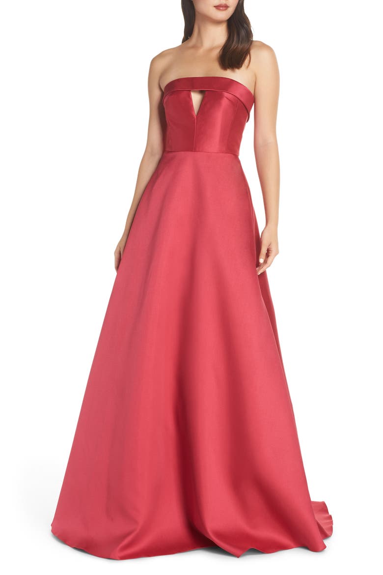 Strapless Satin Ballgown, Main, color, DEEP PINK