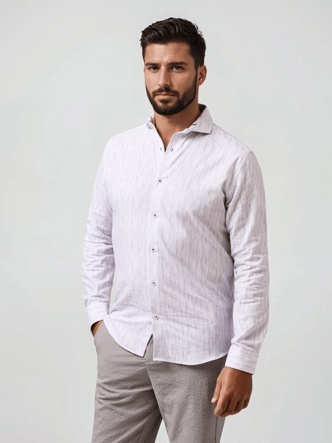 Linen Stripe LS Button-Up Shirt