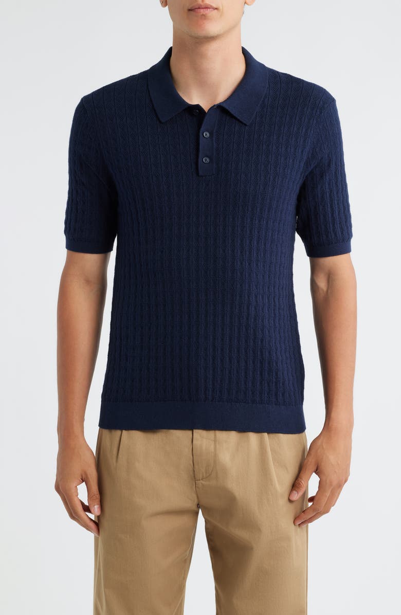 Wax London Naples Diamond Stitch Cotton & Cashmere Polo Sweater, Main, color, Navy