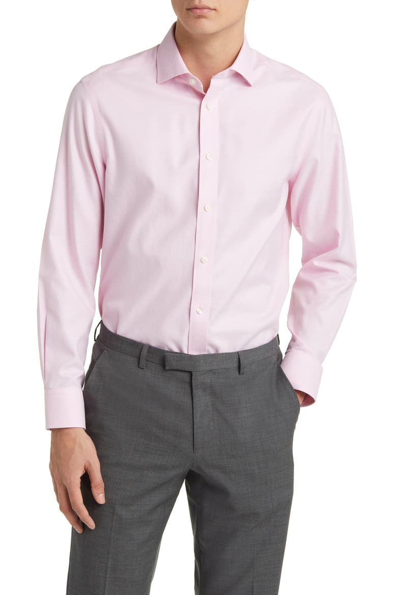 Non-Iron Twill Cutaway Slim Fit Shirt Single Cuff, Main, color, PINK