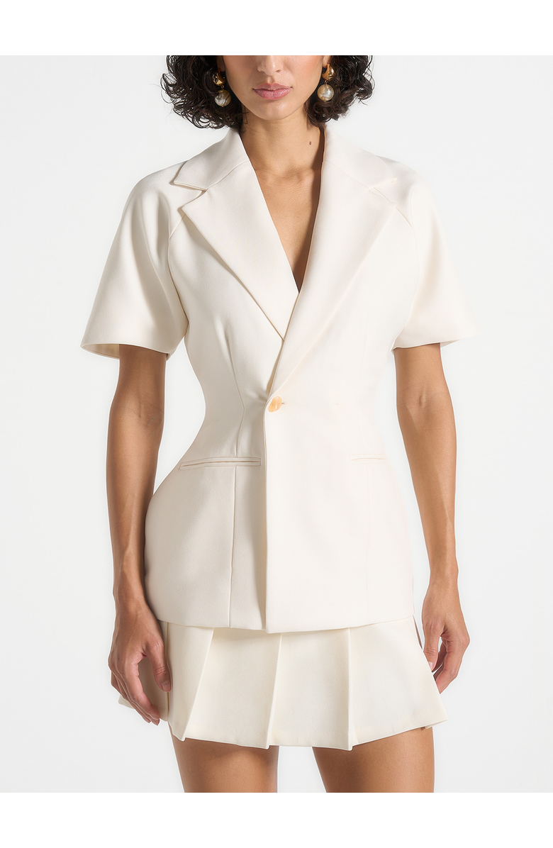 Manière De Voir Malika Double Breasted Short Sleeve Blazer, Alternate, color, Cream