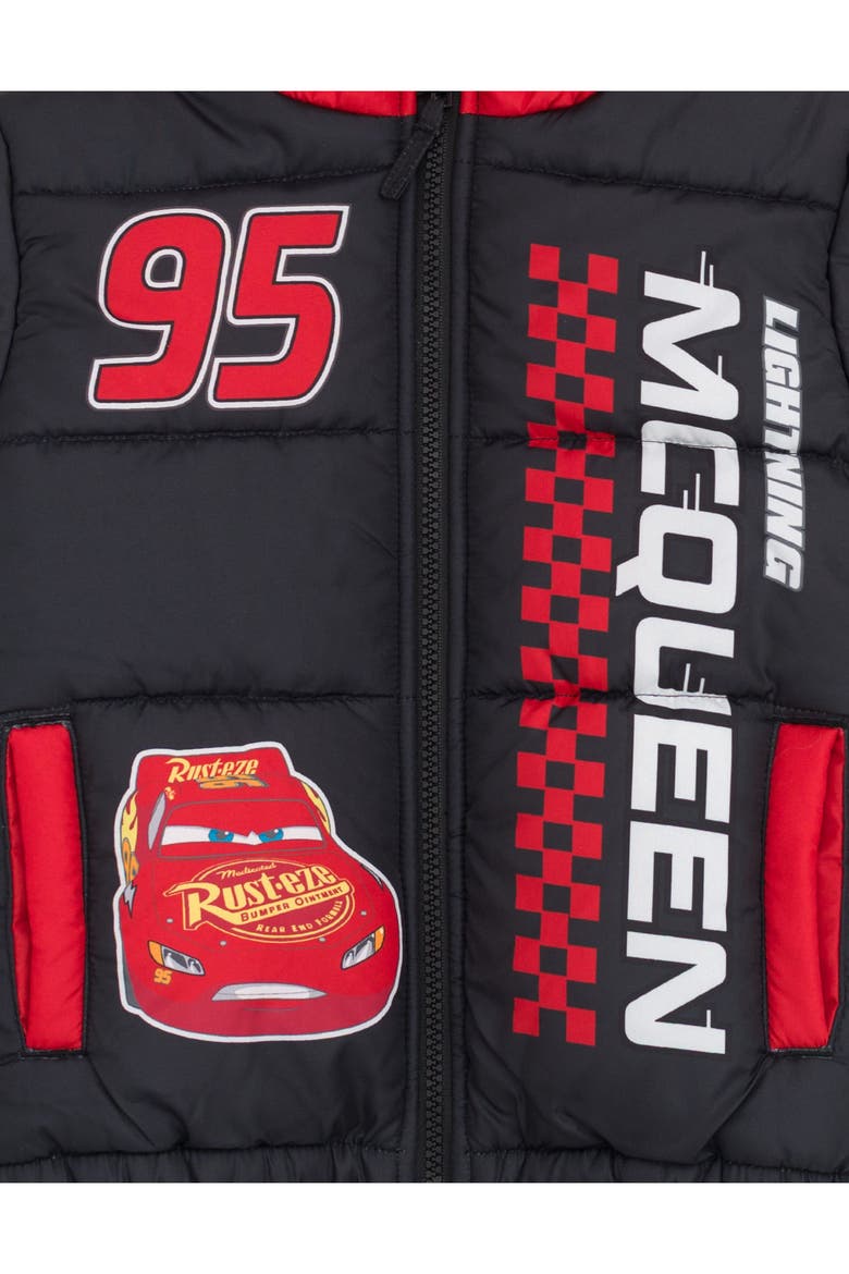 Cars Lightning McQueen Hooded Zip-Up Puffer Coat, Alternate, color, Black Red McQueen