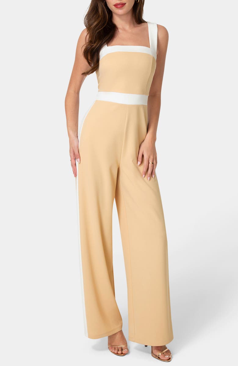 bebe Colorblock Jumpsuit, Main, color, Beige White