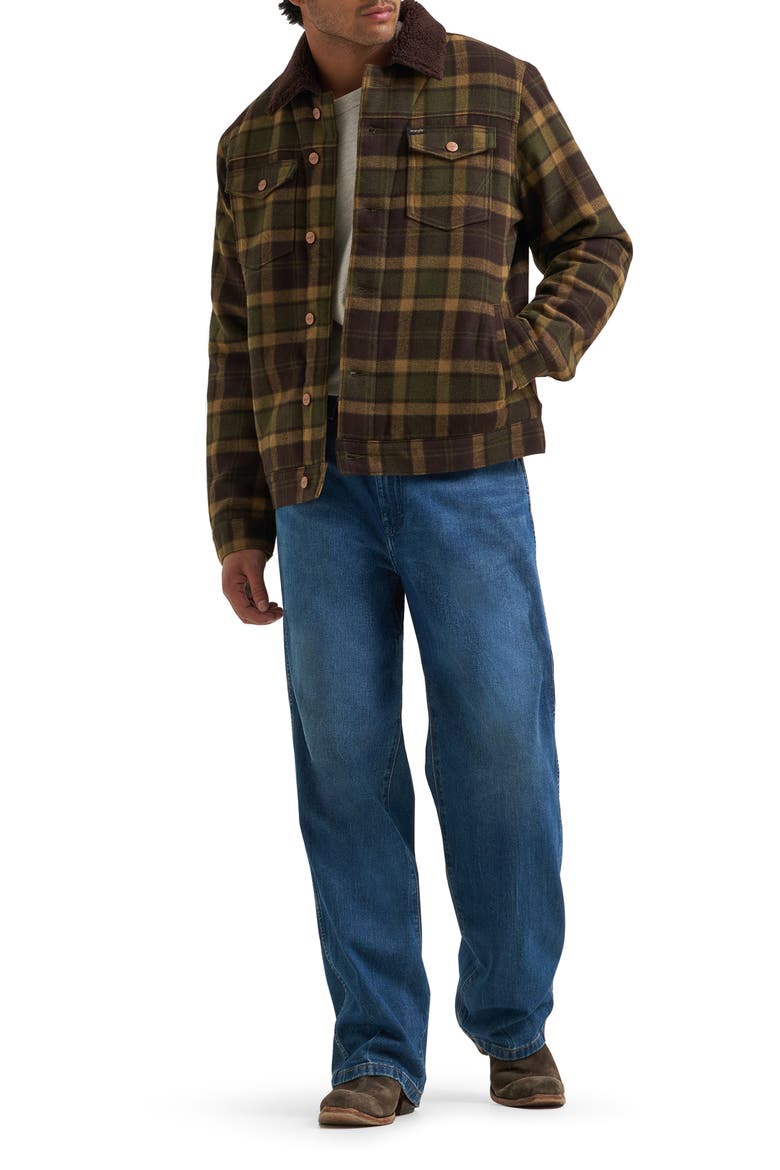 Plaid Jacket with Faux Shearling Collar, Alternate, color, OLIVE PLD